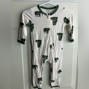 Kyte baby bamboo snap romper sleeper green elephants 3-6 months